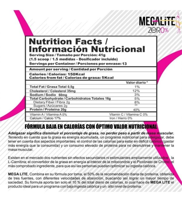 nformacion nutricional mega lite